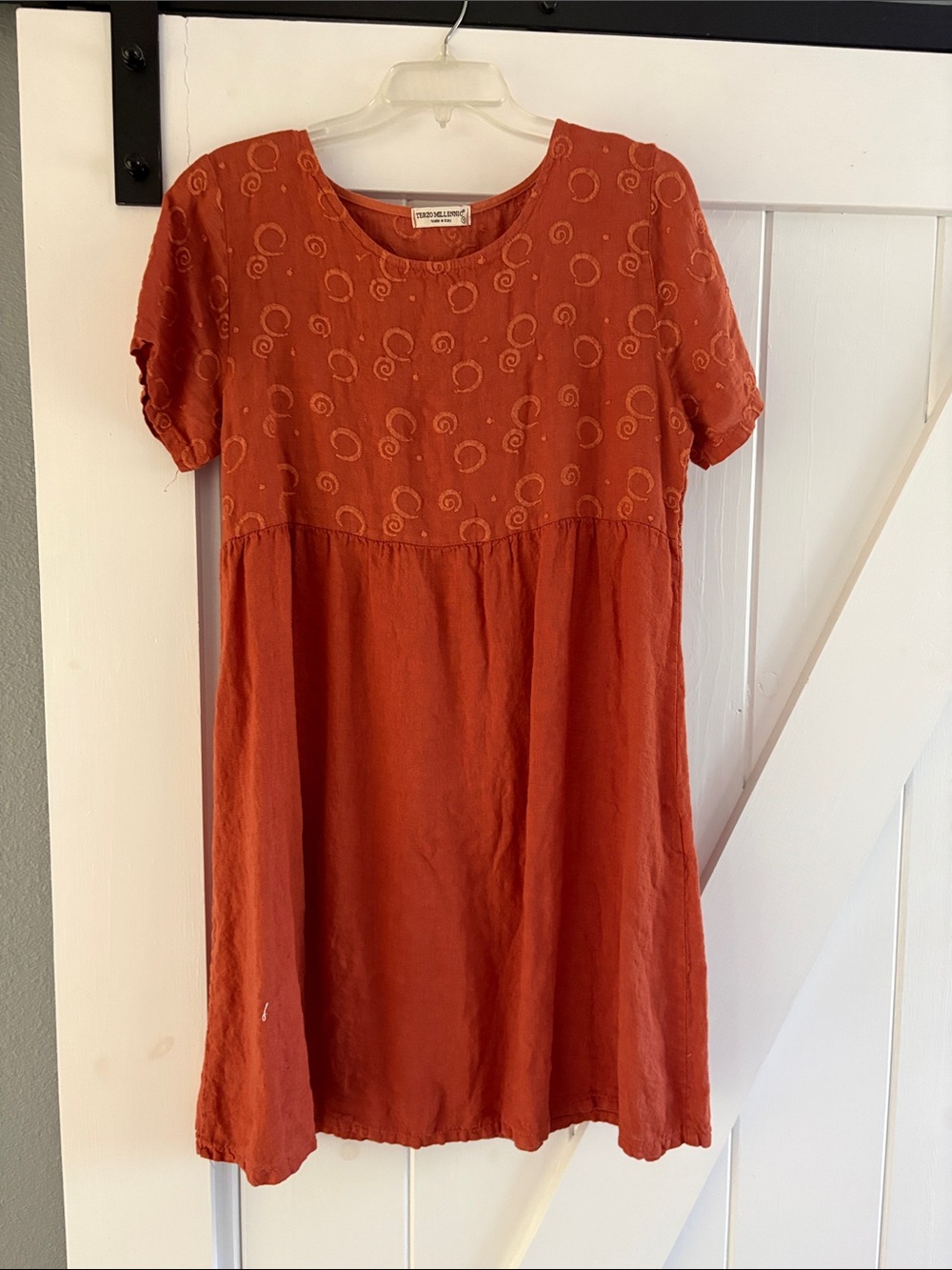 Terzo Millennio made in Italy Rust Orange Embroidered Short Sleeve Dress